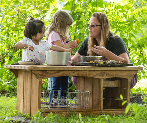 Children playing at a mud kitchen